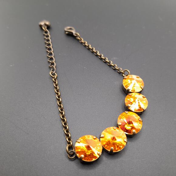 Rivoli Crystal Rhinestone Sabika Style Bracelet, 5 Gold Rhinestones, 9 Inches - Picture 6 of 12